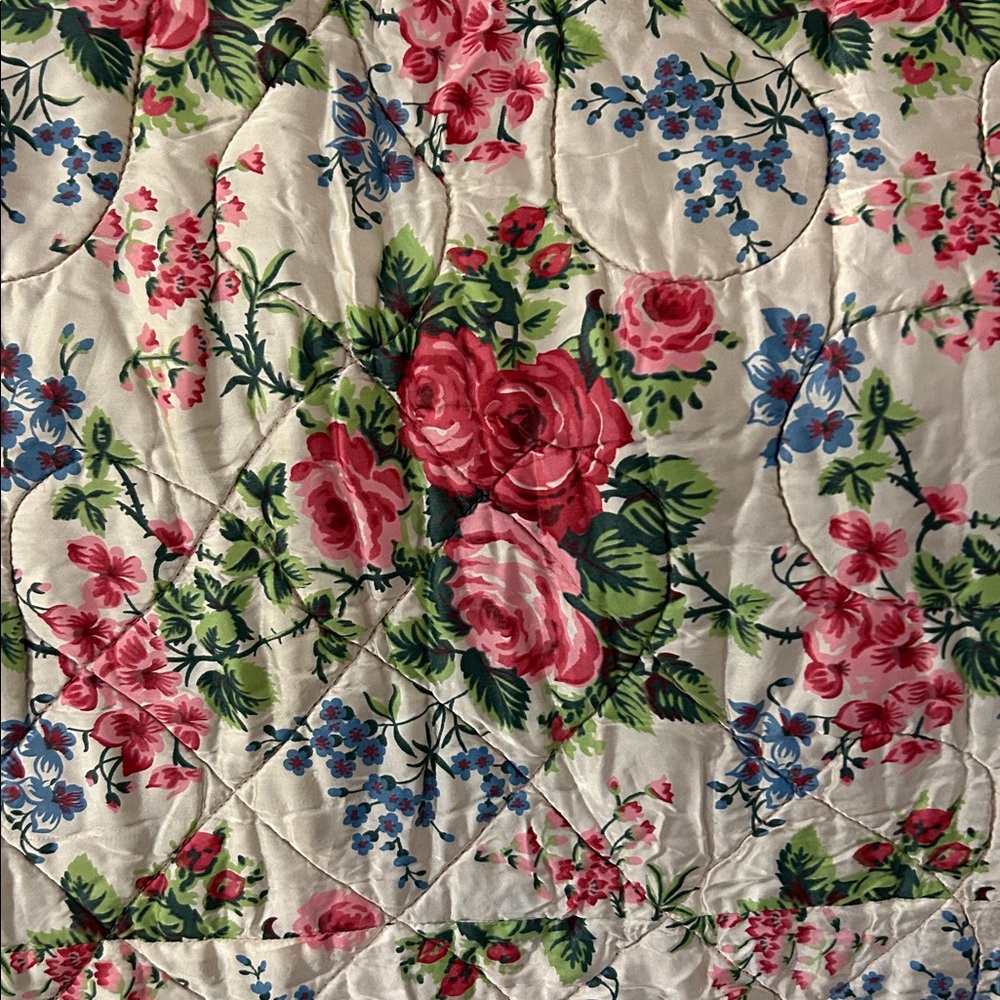Vintage Satin Bedspread Pink Floral Roses 65” X 78” 1940s Glam Hollywood Regency - Picture 8 of 12